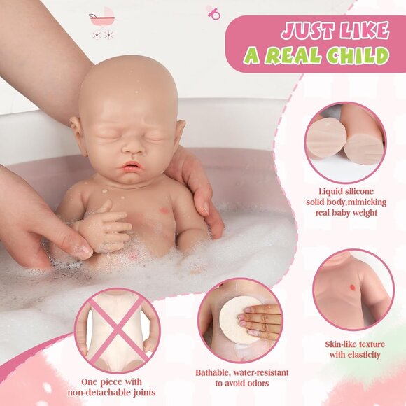 🆕12Inch Full Platinum Silicone Reborn Baby Dolls Eye Closed Boy with Doll Cloth - Picture 4 of 5